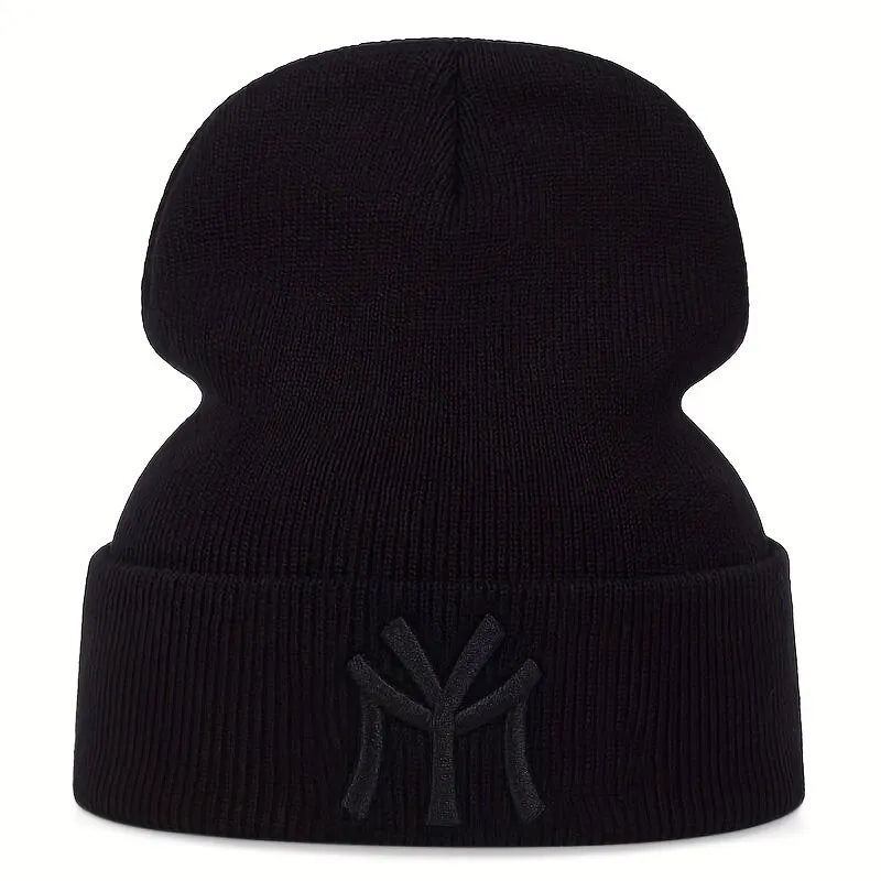 Unisex Embroidered “MY” Letter Beanie – Warm Knit Winter Hat
