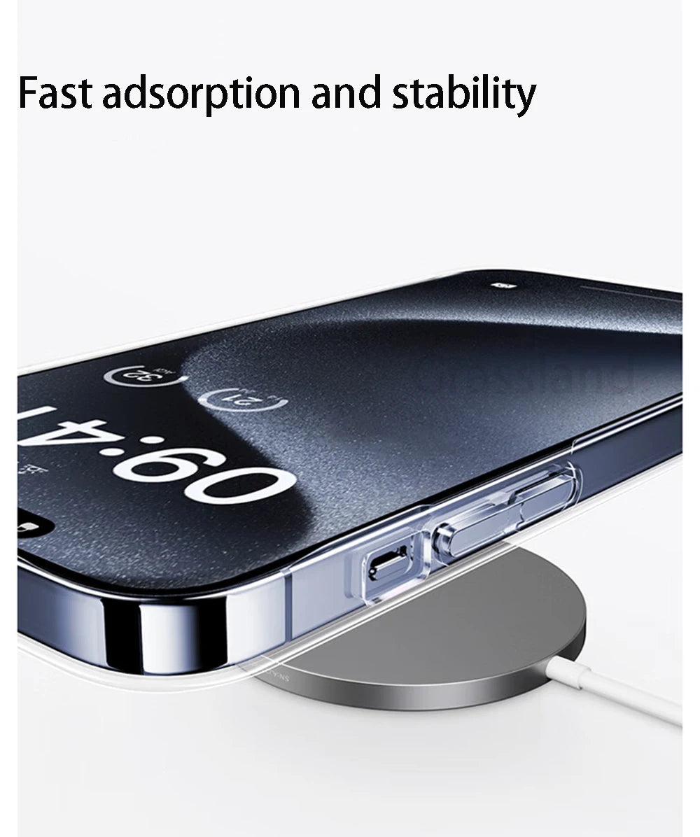 Luxury Magnetic Wireless Charge For Magsafe Case for iPhone 15 14 13 12 11 Pro X XR XS Max 7 8 Plus Back Cover Transparent Case