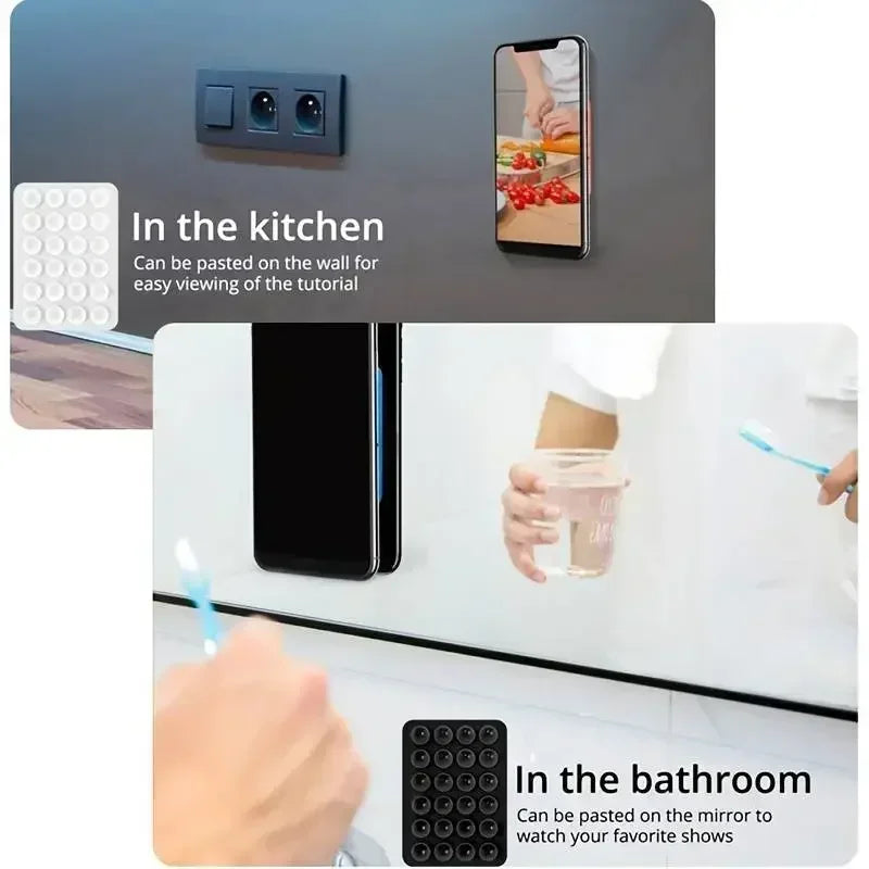 Silicone Suction Cup Phone Holder – Multifunctional Wall Stand, Anti-Slip Square Mount, Single-Sided Back Sticker