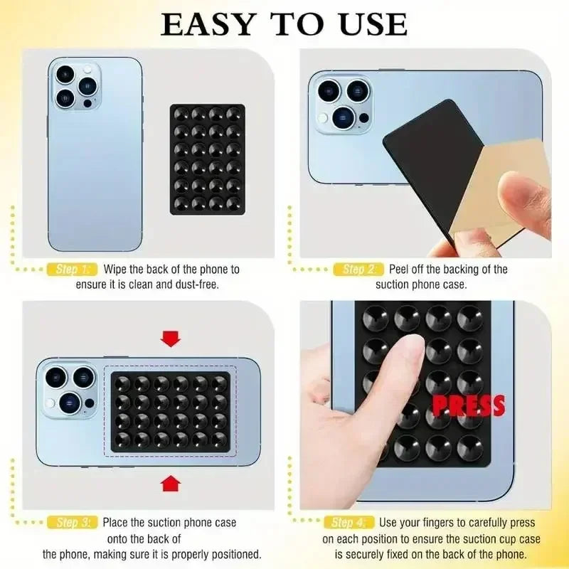 Silicone Suction Cup Phone Holder – Multifunctional Wall Stand, Anti-Slip Square Mount, Single-Sided Back Sticker