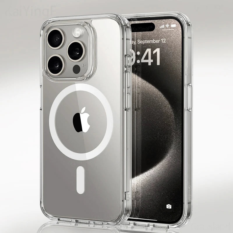 Luxury Magnetic MagSafe Clear Case – Wireless Charging Shockproof Back Cover for iPhone 15/14/13/12/11/X/XS/XR/7/8 Plus