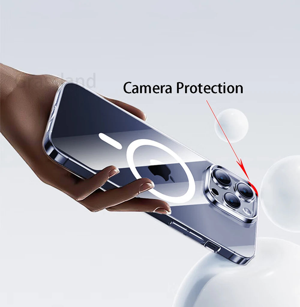 Luxury Magnetic Wireless Charge For Magsafe Case for iPhone 15 14 13 12 11 Pro X XR XS Max 7 8 Plus Back Cover Transparent Case
