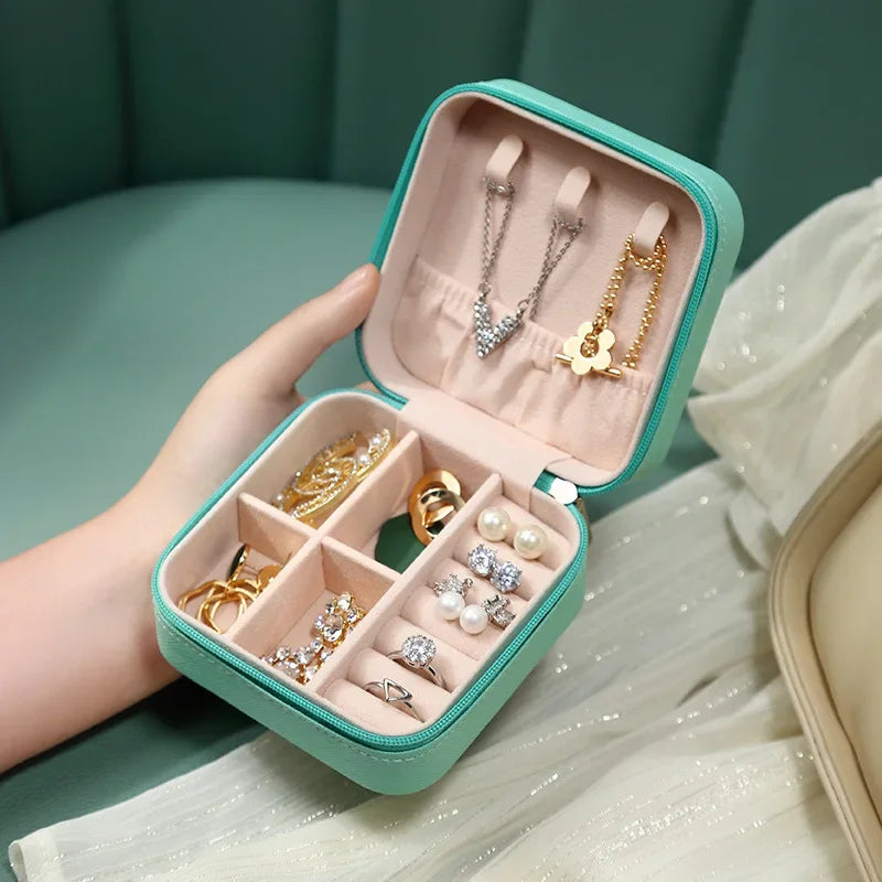 Portable Mini Leather Jewelry Storage Box – Travel Organizer for Earrings, Rings & Necklaces