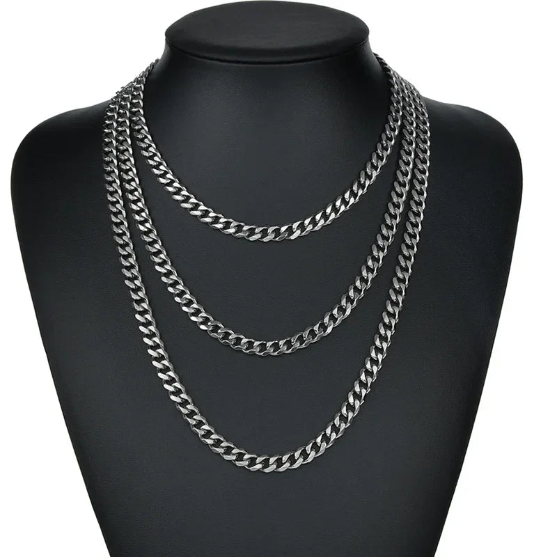 “3.5-7MM Stainless Steel Cuban Link Chain Necklace – Unisex Hip Hop Punk Choker Jewelry for Men & Women”