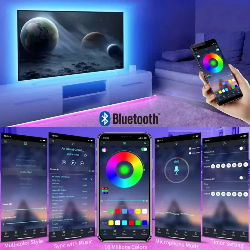 RGB LED Strip Light 5050 – USB, Remote & APP Control Bluetooth Flexible Tape for TV, Bedroom & Living Room