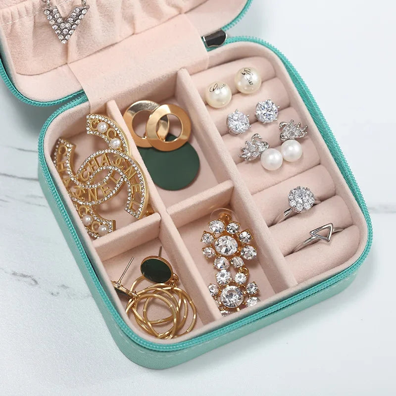 Portable Mini Leather Jewelry Storage Box – Travel Organizer for Earrings, Rings & Necklaces