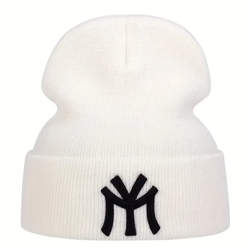 Unisex Embroidered “MY” Letter Beanie – Warm Knit Winter Hat