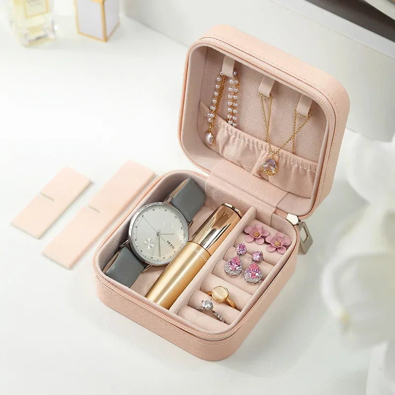Portable Mini Leather Jewelry Storage Box – Travel Organizer for Earrings, Rings & Necklaces