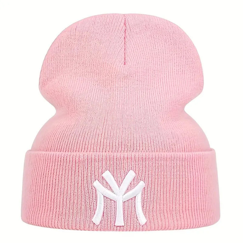 Unisex Embroidered “MY” Letter Beanie – Warm Knit Winter Hat