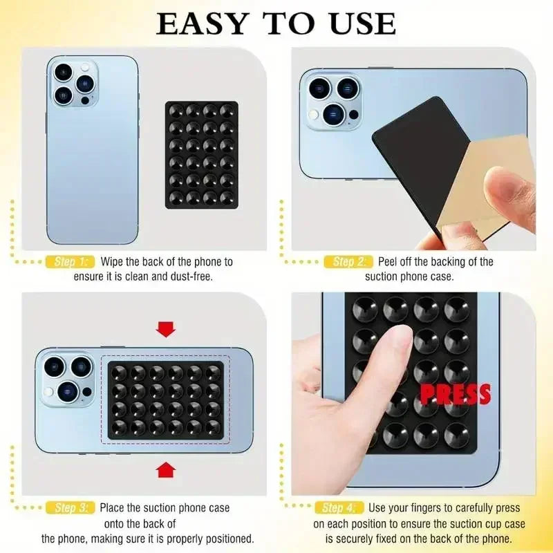 Silicone Suction Cup Phone Holder – Multifunctional Wall Stand, Anti-Slip Square Mount, Single-Sided Back Sticker