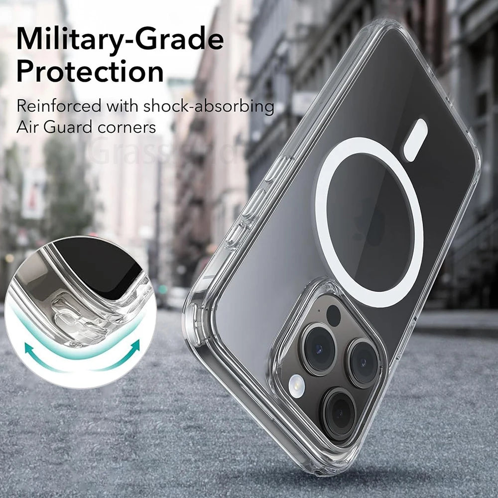 Luxury Magnetic MagSafe Clear Case – Wireless Charging Shockproof Back Cover for iPhone 15/14/13/12/11/X/XS/XR/7/8 Plus