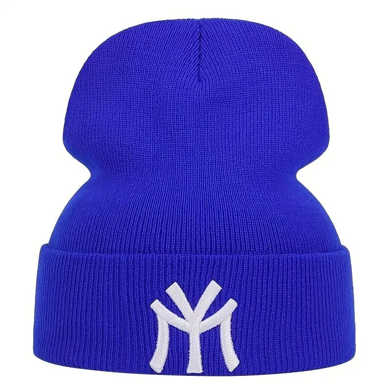 Unisex Embroidered “MY” Letter Beanie – Warm Knit Winter Hat