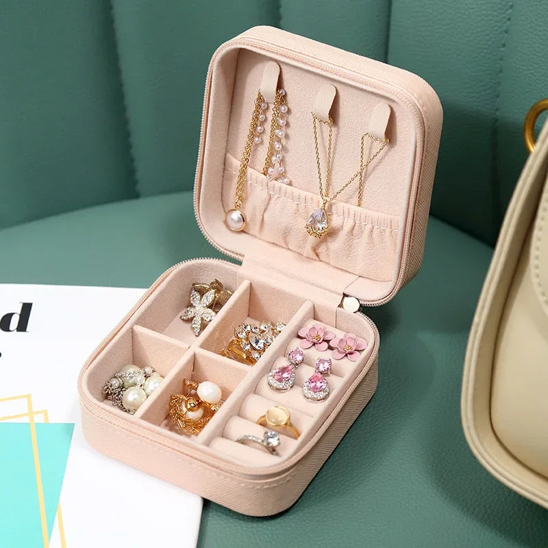 Portable Mini Leather Jewelry Storage Box – Travel Organizer for Earrings, Rings & Necklaces