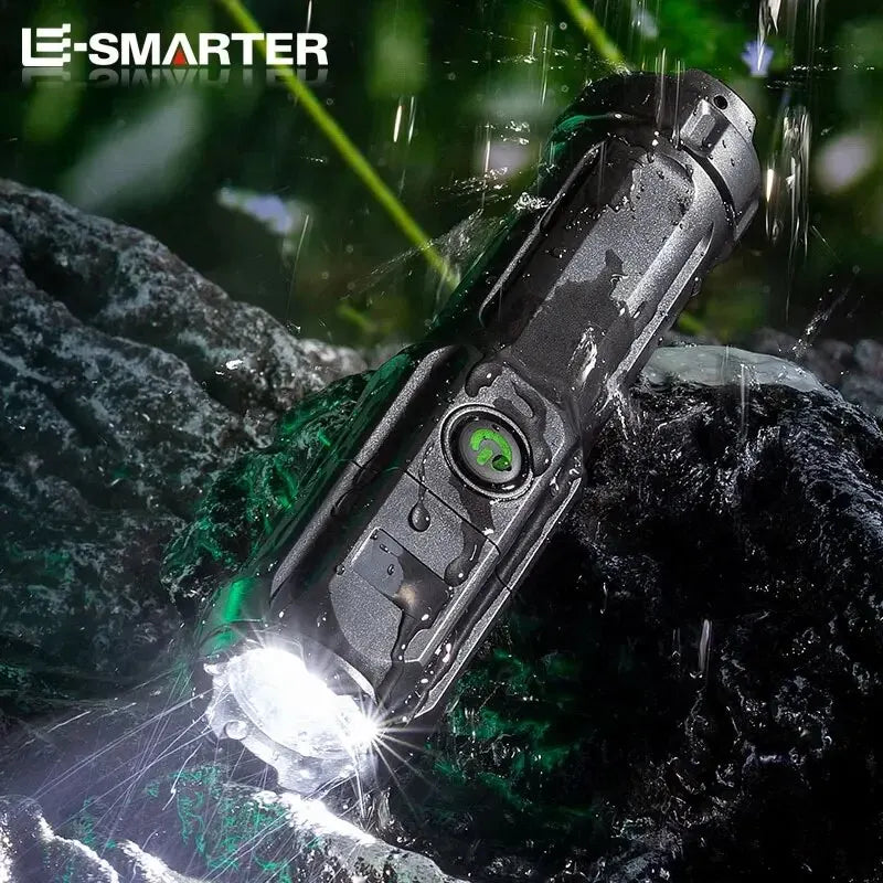 Rechargeable Tactical LED Flashlight – Telescopic Zoom, 4 Lighting Modes, Long-Range Waterproof Torch for Camping & Fishing