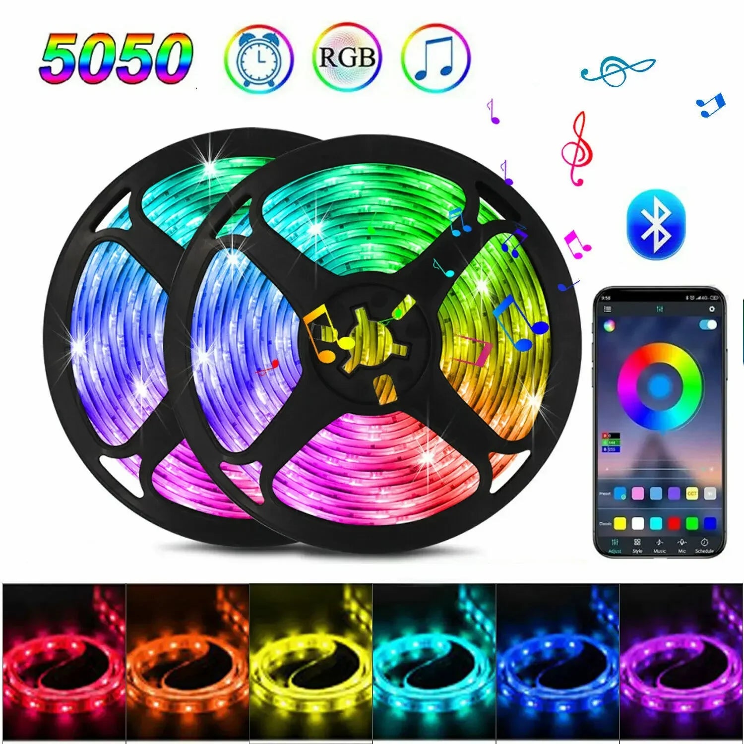 RGB LED Strip Light 5050 – USB, Remote & APP Control Bluetooth Flexible Tape for TV, Bedroom & Living Room