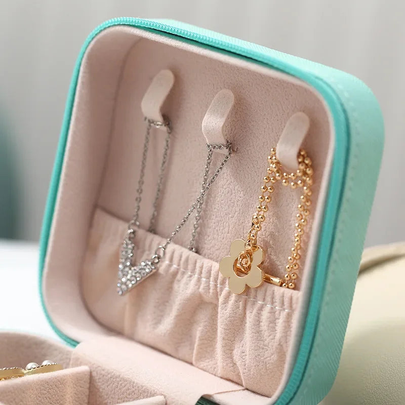 Portable Mini Leather Jewelry Storage Box – Travel Organizer for Earrings, Rings & Necklaces