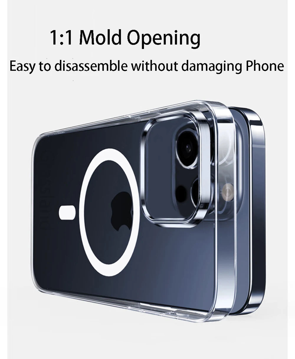 Luxury Magnetic Wireless Charge For Magsafe Case for iPhone 15 14 13 12 11 Pro X XR XS Max 7 8 Plus Back Cover Transparent Case