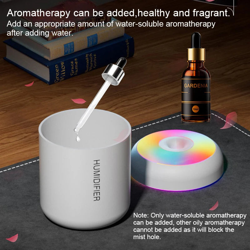 Mini USB Air Humidifier & Essential Oil Diffuser – 180ML LED