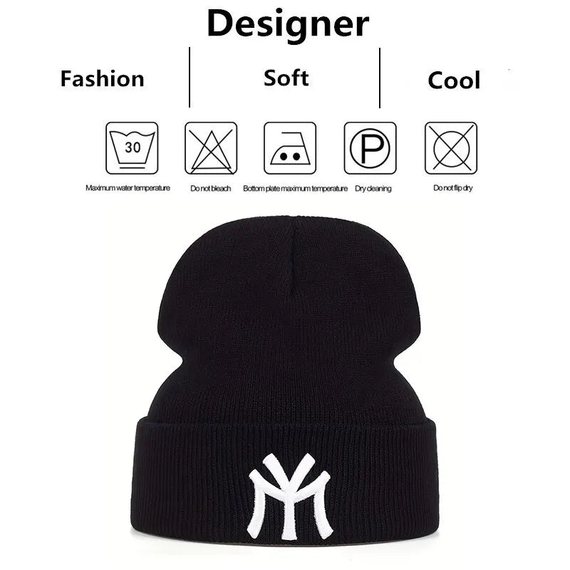 Unisex Embroidered “MY” Letter Beanie – Warm Knit Winter Hat