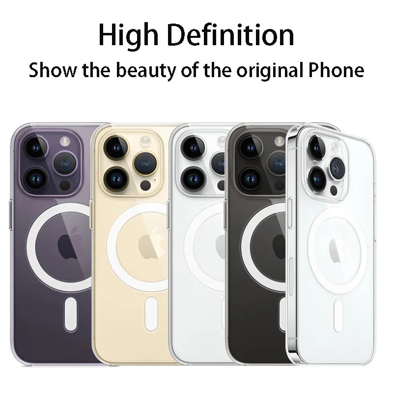 Luxury Magnetic MagSafe Clear Case – Wireless Charging Shockproof Back Cover for iPhone 15/14/13/12/11/X/XS/XR/7/8 Plus