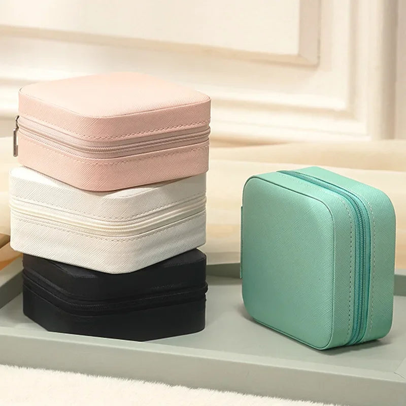 Portable Mini Leather Jewelry Storage Box – Travel Organizer for Earrings, Rings & Necklaces