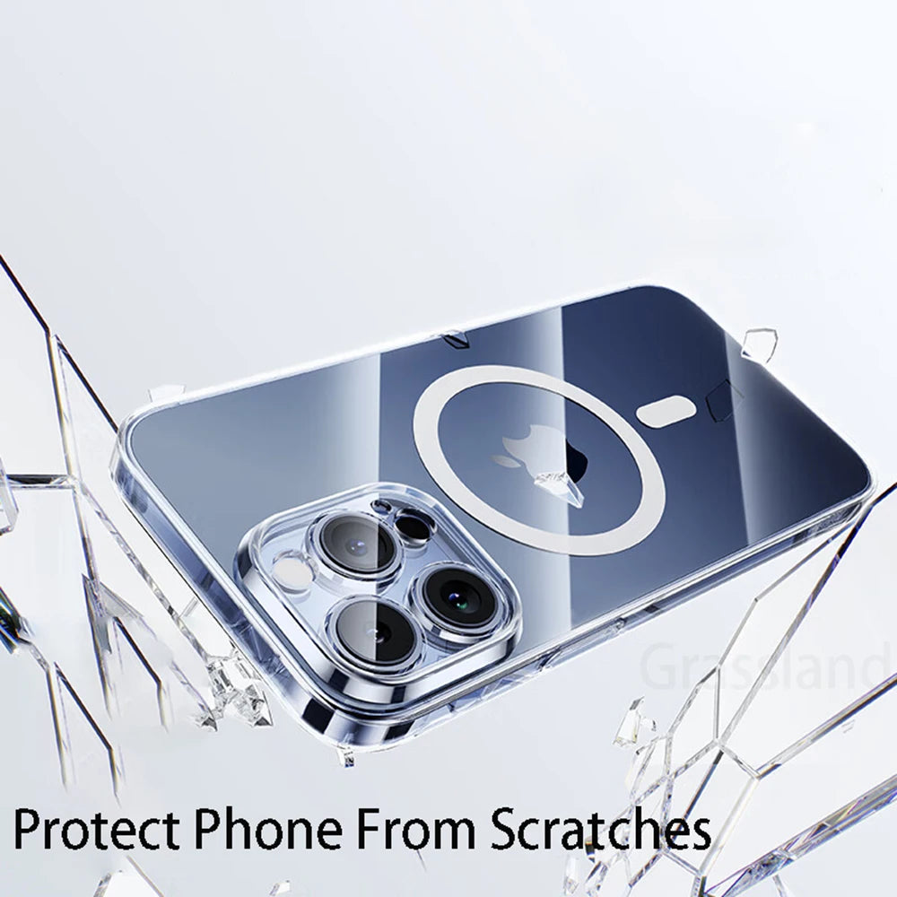 Luxury Magnetic Wireless Charge For Magsafe Case for iPhone 15 14 13 12 11 Pro X XR XS Max 7 8 Plus Back Cover Transparent Case