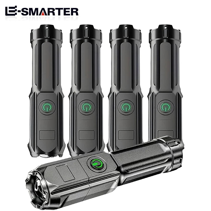 Rechargeable Tactical LED Flashlight – Telescopic Zoom, 4 Lighting Modes, Long-Range Waterproof Torch for Camping & Fishing