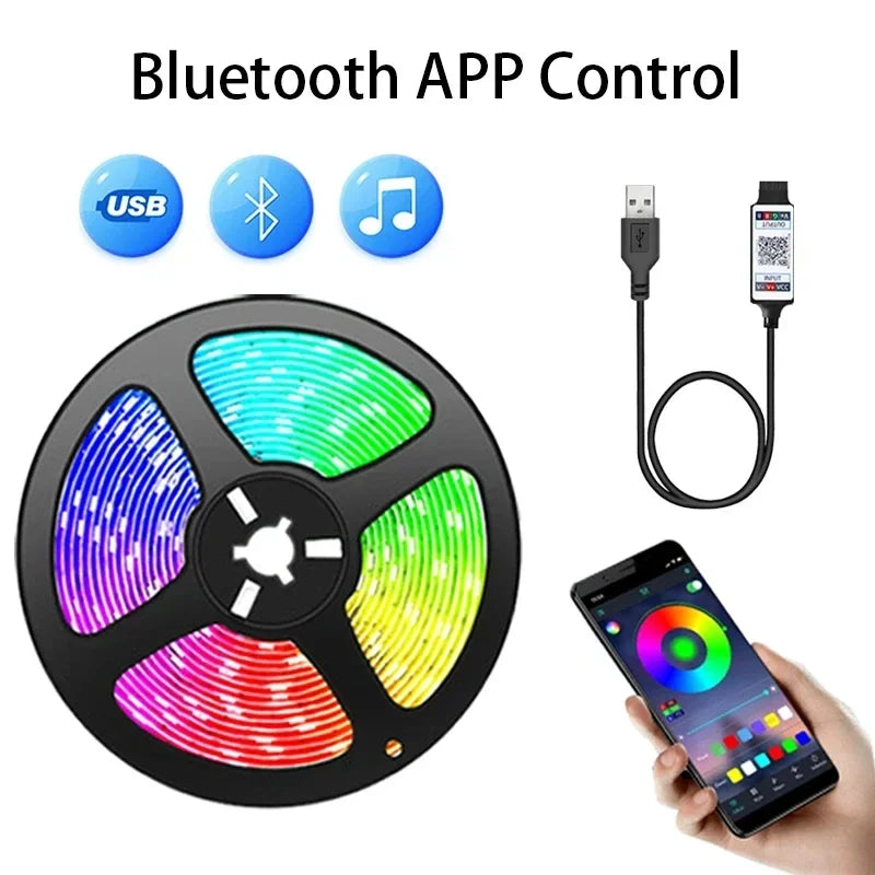 RGB LED Strip Light 5050 – USB, Remote & APP Control Bluetooth Flexible Tape for TV, Bedroom & Living Room