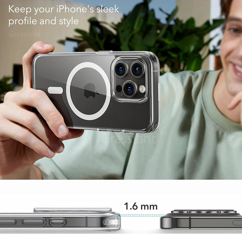 Luxury Magnetic MagSafe Clear Case – Wireless Charging Shockproof Back Cover for iPhone 15/14/13/12/11/X/XS/XR/7/8 Plus