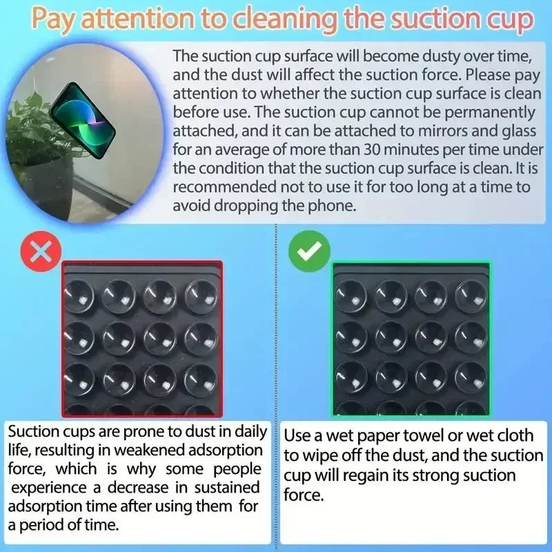 Silicone Suction Cup Phone Holder – Multifunctional Wall Stand, Anti-Slip Square Mount, Single-Sided Back Sticker