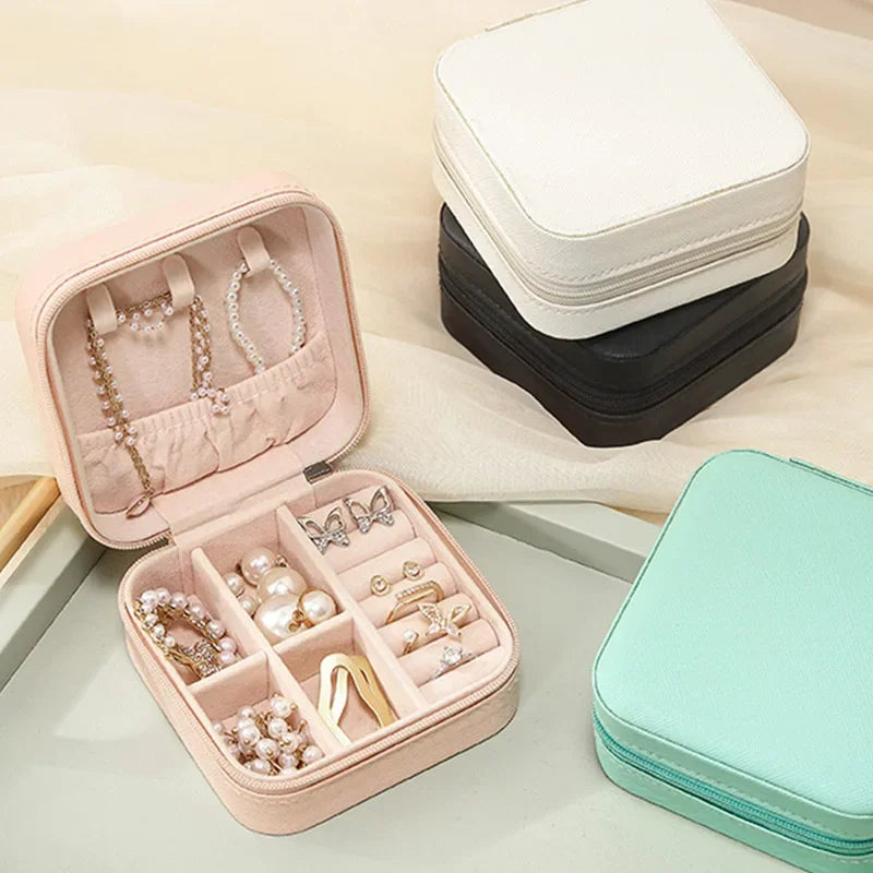 Portable Mini Leather Jewelry Storage Box – Travel Organizer for Earrings, Rings & Necklaces