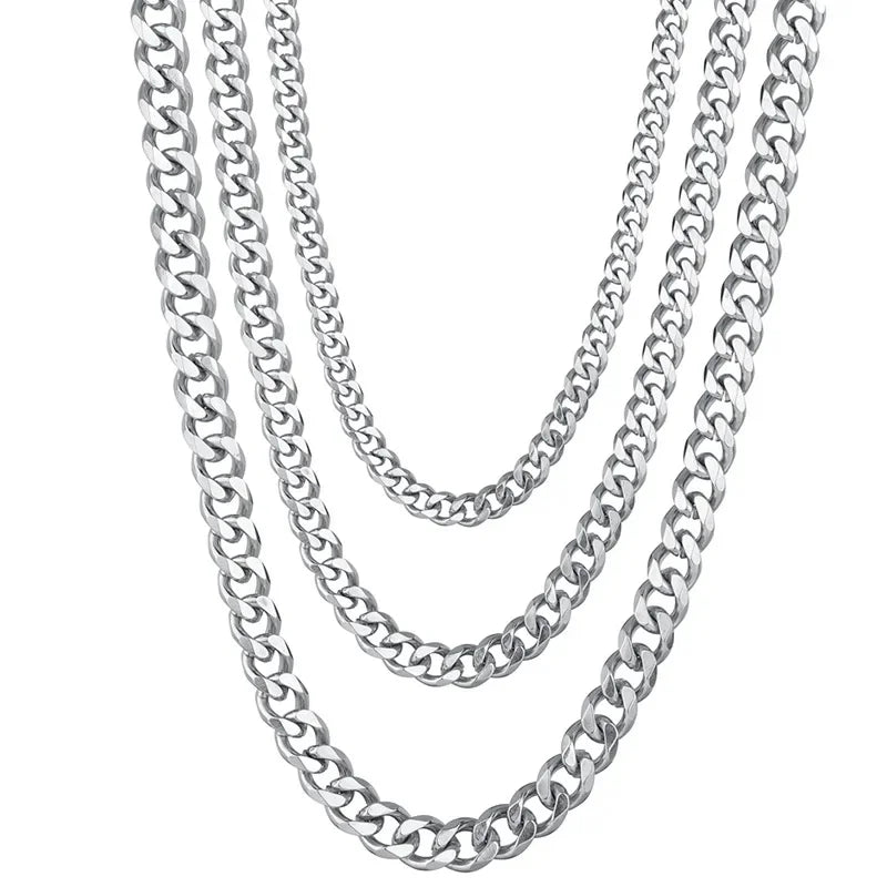 “3.5-7MM Stainless Steel Cuban Link Chain Necklace – Unisex Hip Hop Punk Choker Jewelry for Men & Women”