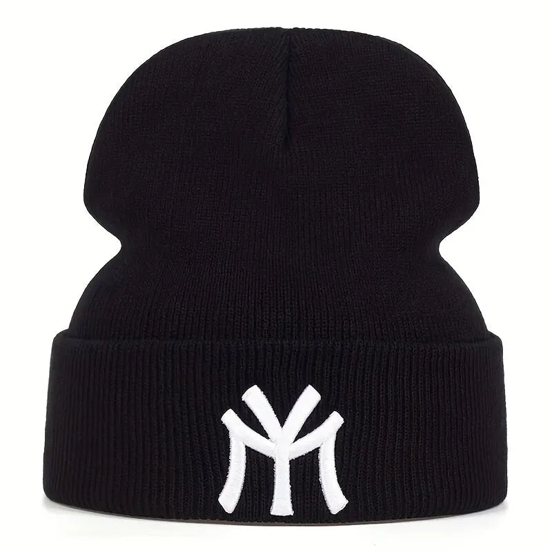 Unisex Embroidered “MY” Letter Beanie – Warm Knit Winter Hat