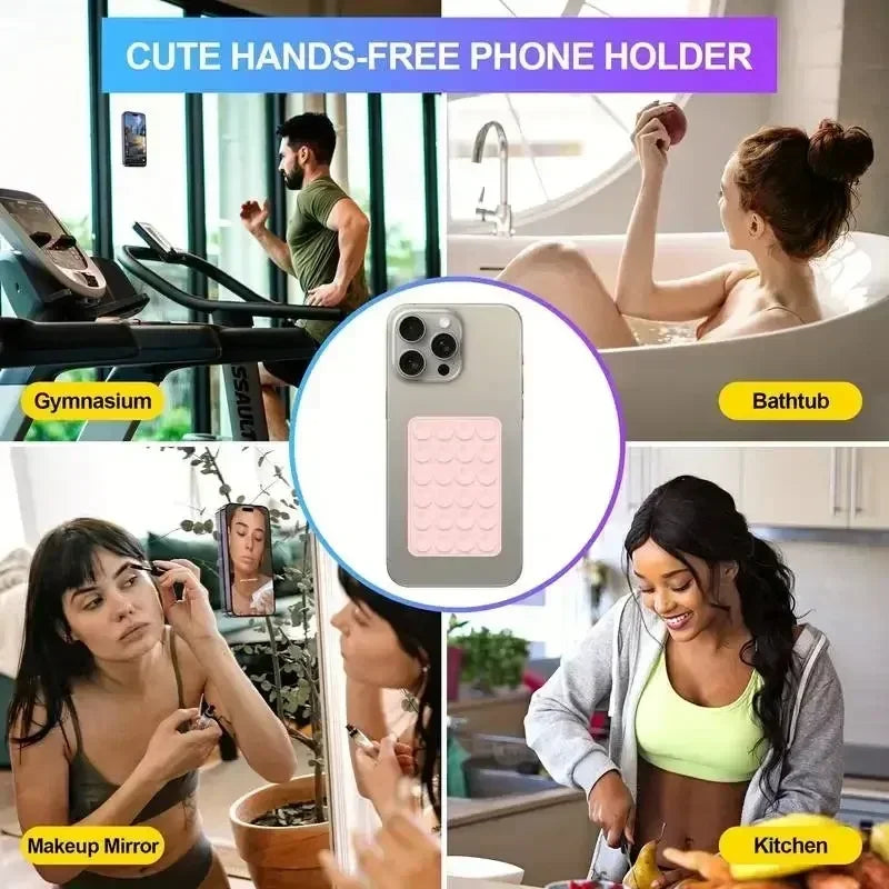 Silicone Suction Cup Phone Holder – Multifunctional Wall Stand, Anti-Slip Square Mount, Single-Sided Back Sticker
