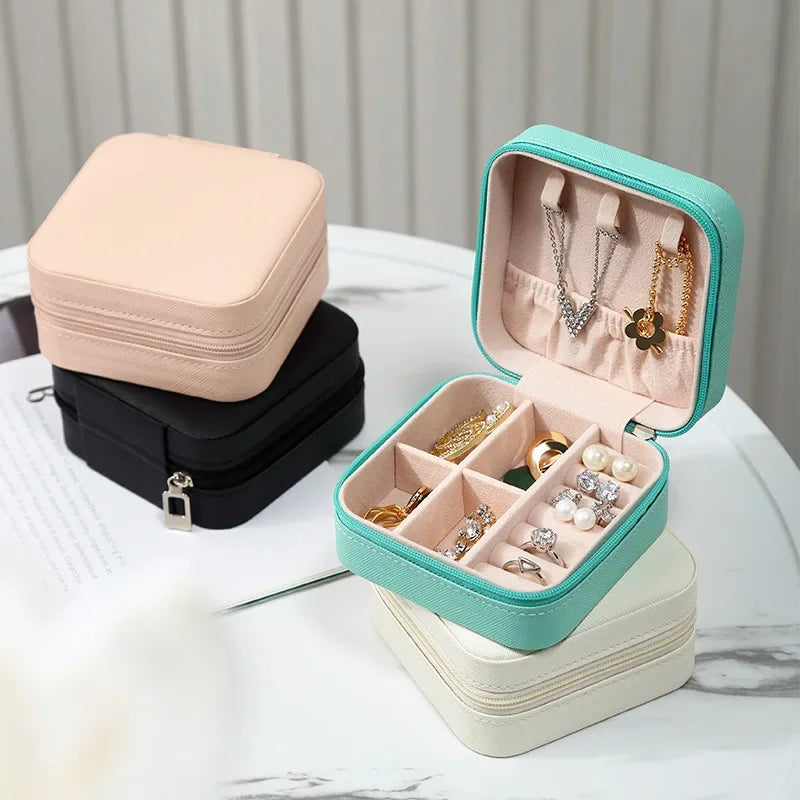 Portable Mini Leather Jewelry Storage Box – Travel Organizer for Earrings, Rings & Necklaces